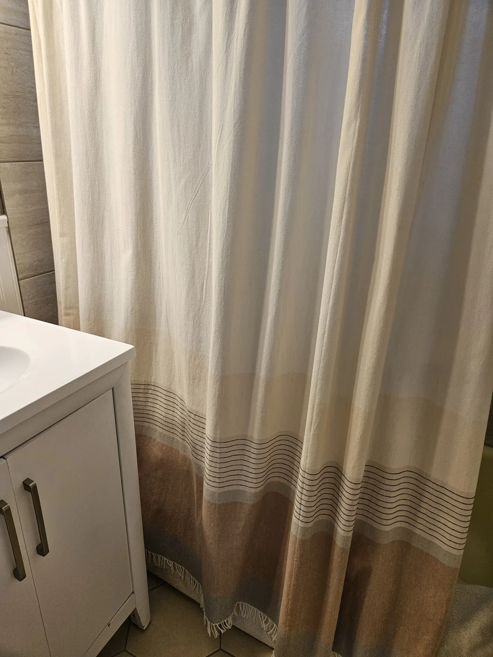 Hearth And Hand Cream and Blush Striped Cotton Shower Curtain
